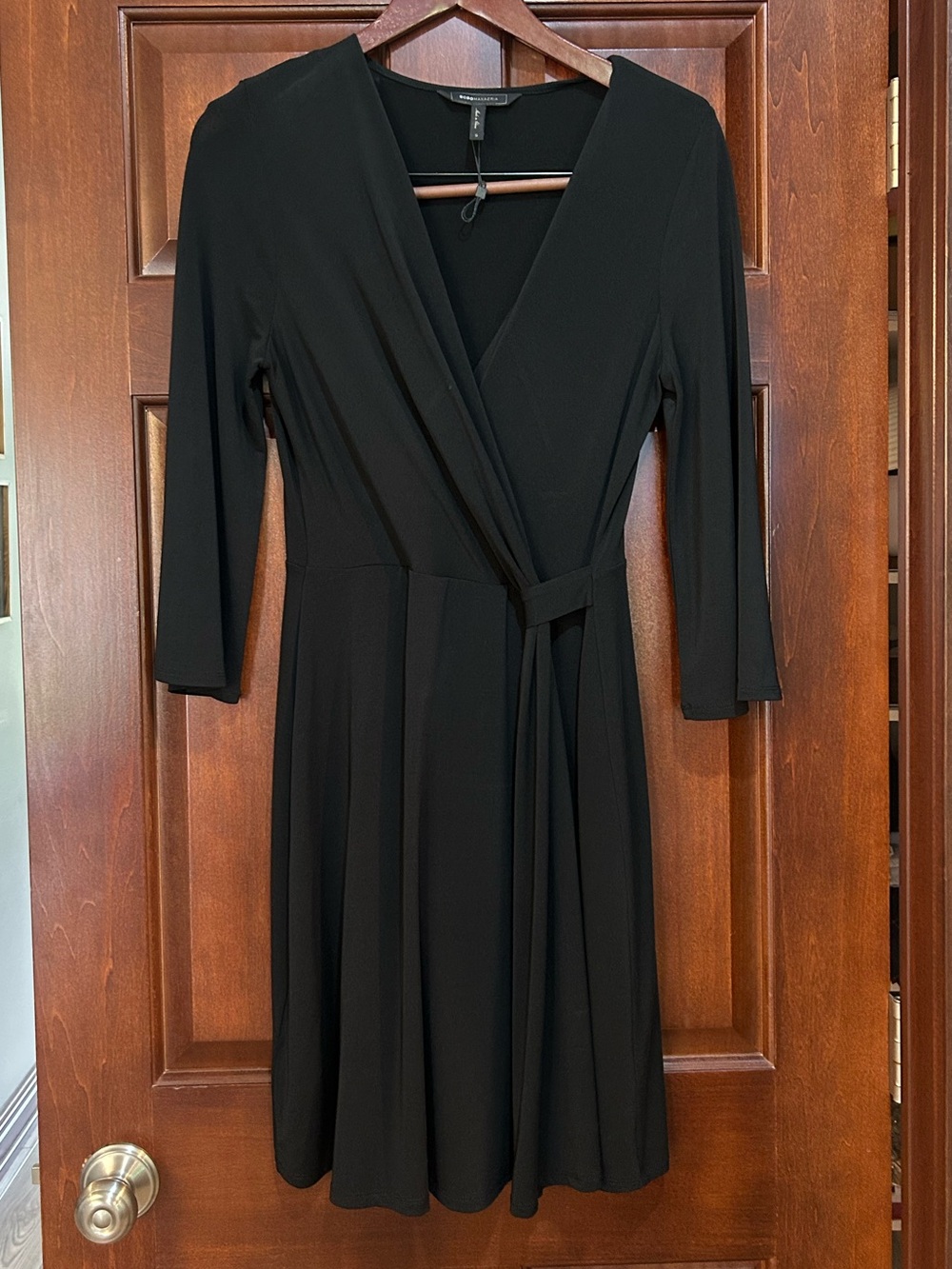 BCBGMAXAZRIA Jordana Black Faux Wrap Dress Long Sleeve Size S